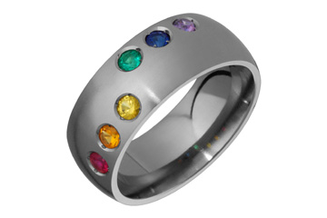 Domed Titanium Ring Set With Rainbow Color Gemstones - Titanium Rings ...